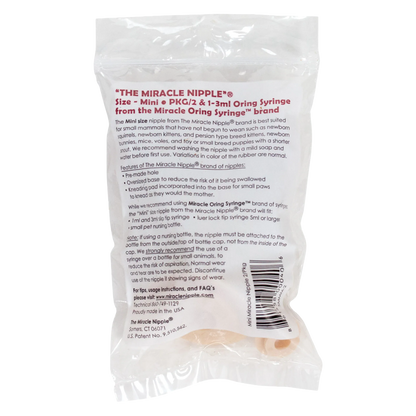 "The Miracle Nipple® for Kittens, Puppies, and Small Mammals","Clear plastic bag with two small rubber nipples"