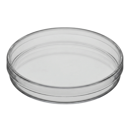 Petri dish 150mmx15mm,"Clear petri dish with lid, angled side view"