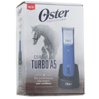 Oster® Cordless Turbo A5® Clipper,"Box showing cordless clipper with charging base"