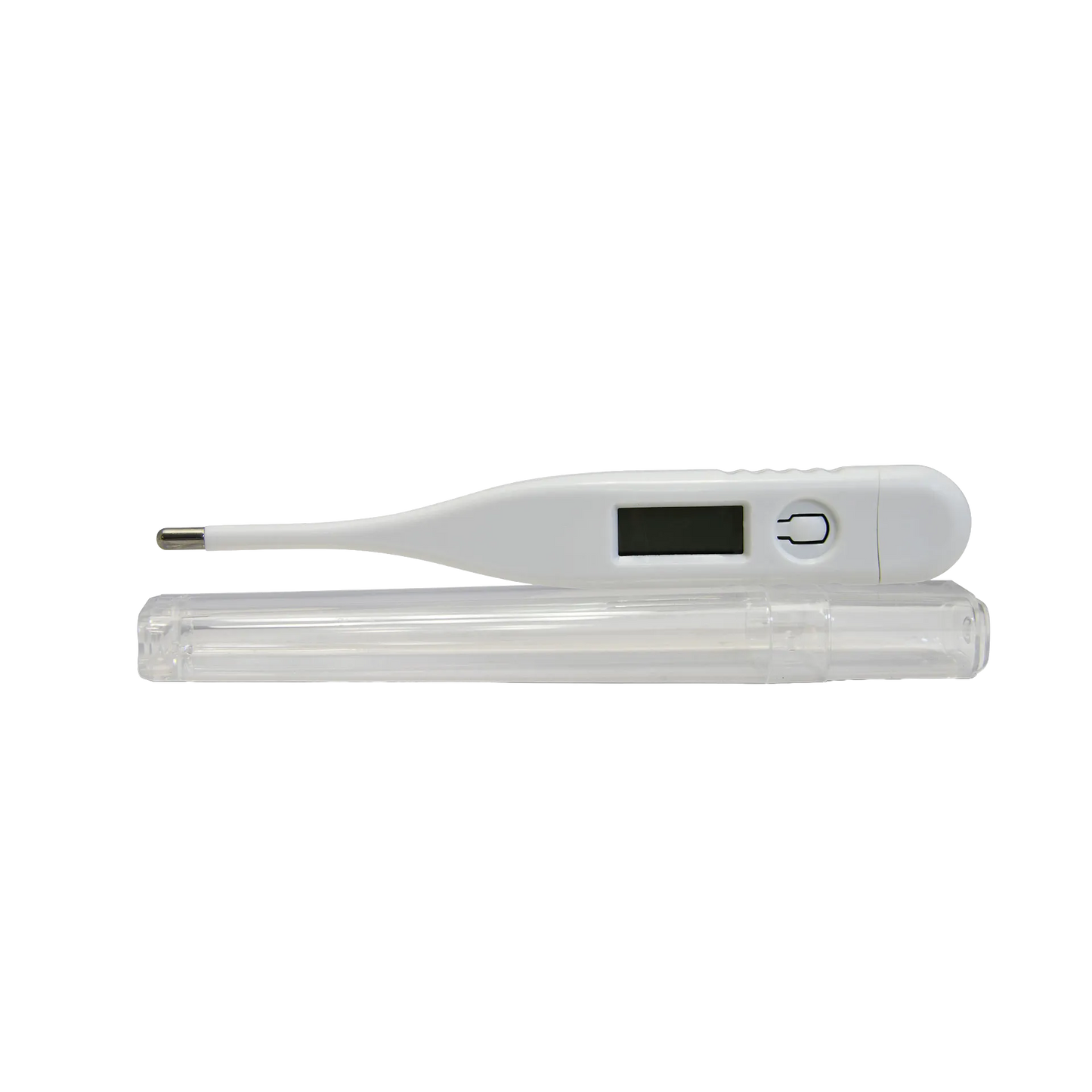 Digital Thermometer,"White digital thermometer with clear protective case"