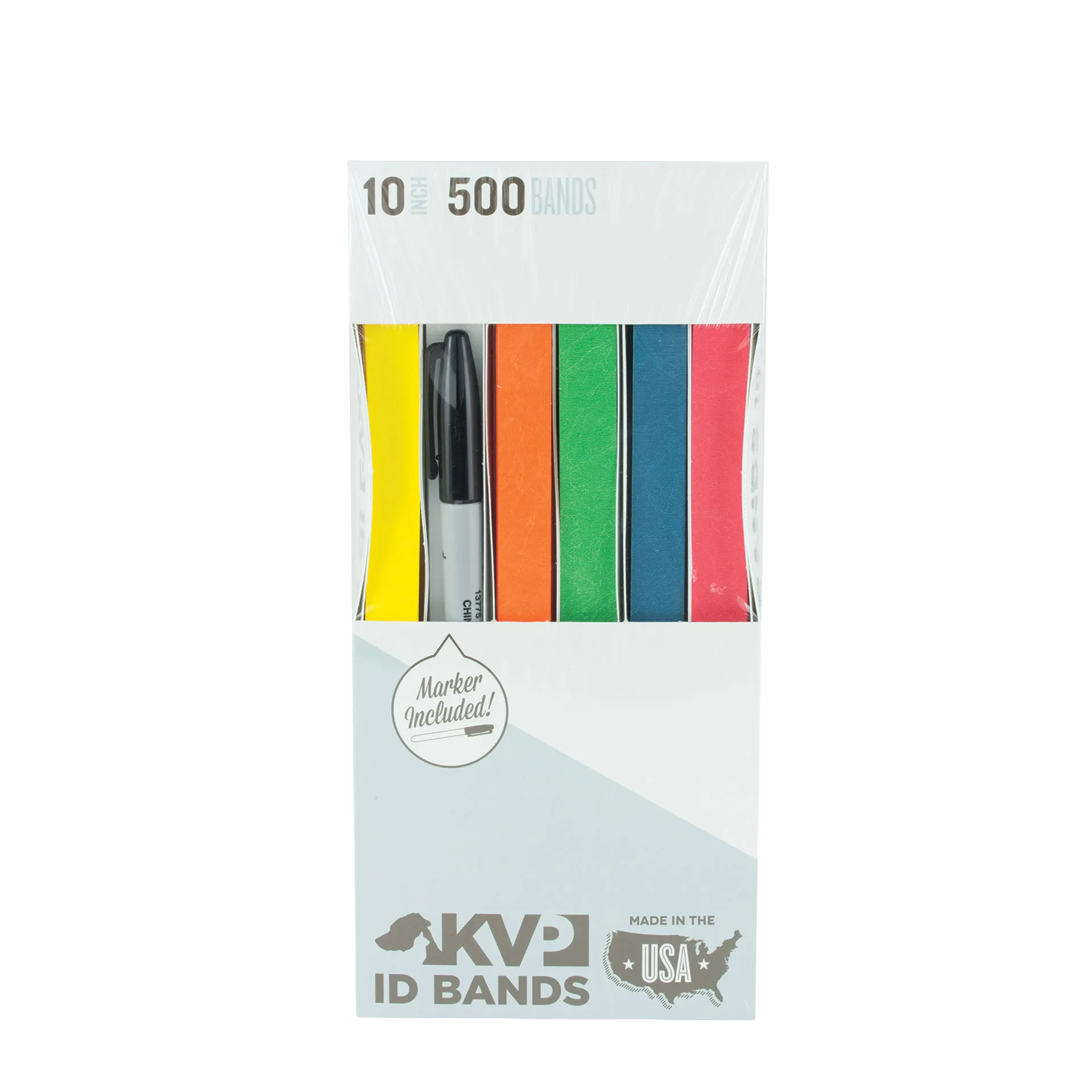 KVP ID Bands,"Box of assorted color ID bands with black marker"
