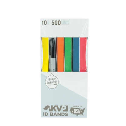 KVP ID Bands,"Box of assorted color ID bands with black marker"