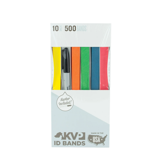 KVP ID Bands,"Box of assorted color ID bands with black marker"