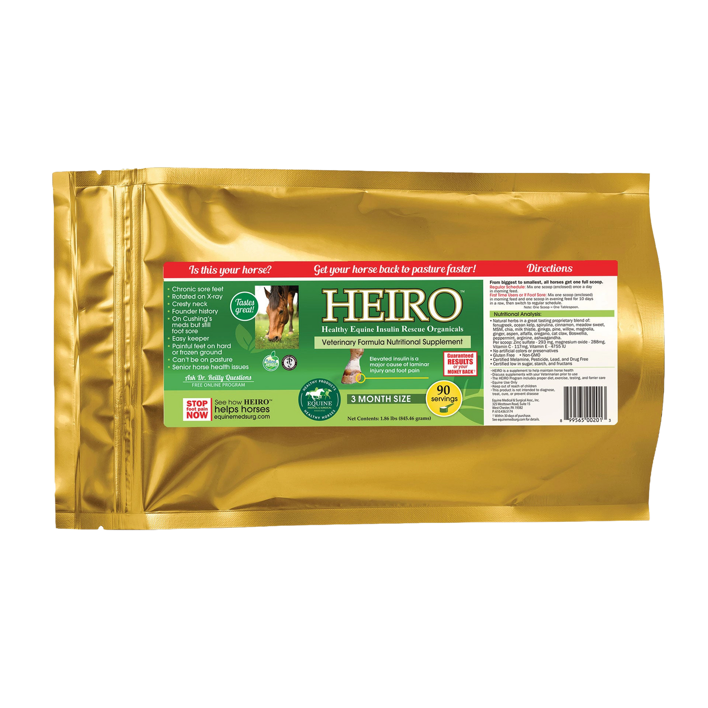 Heiro™,"Gold foil pouch with front product label"