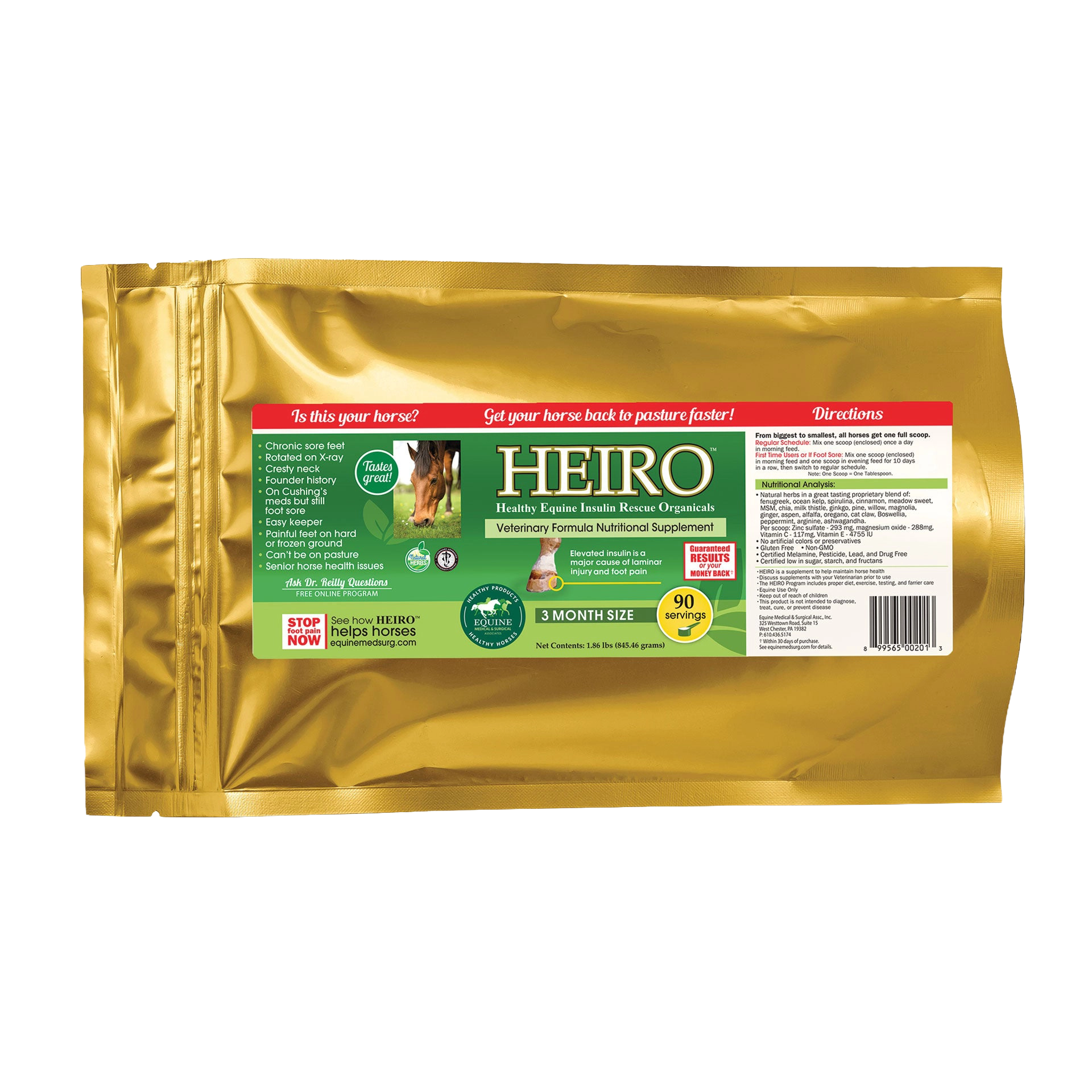 Heiro™,"Gold foil pouch with front product label"