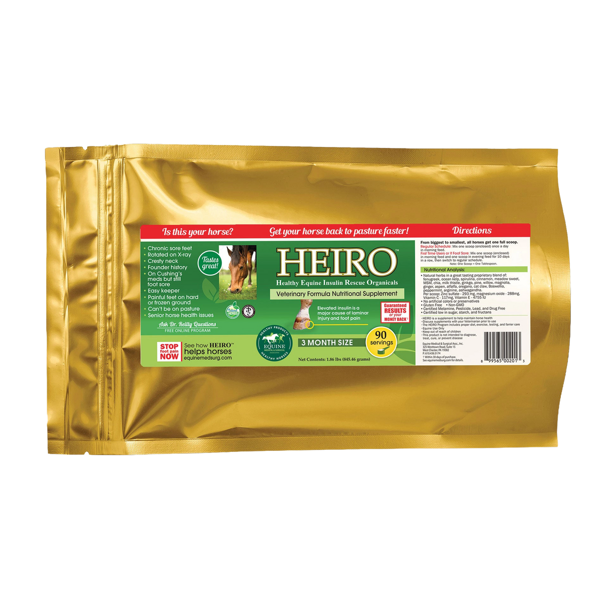 Heiro™,"Gold foil pouch with front product label"