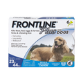 Frontline® Plus for Dogs,"Front view of flea treatment box with dog image"
