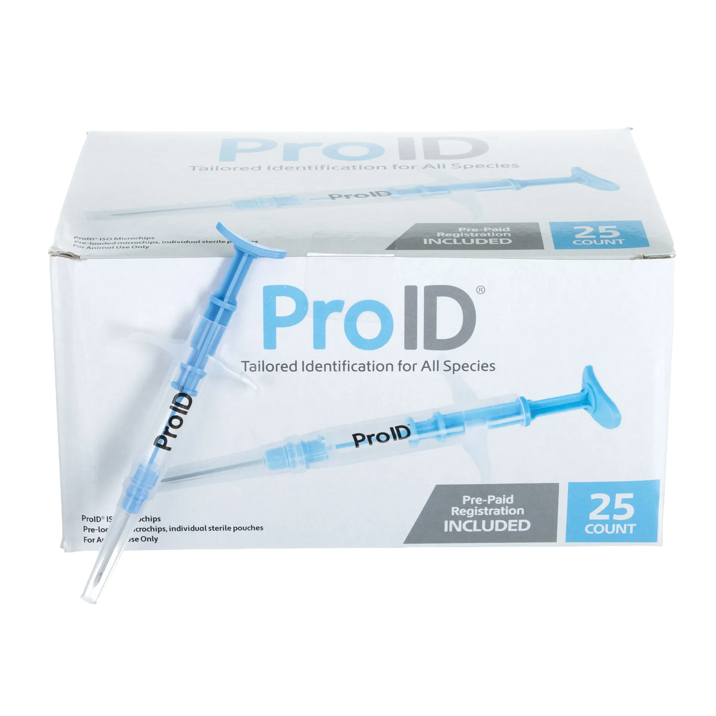ProID® ISO Microchips,"Box with blue microchip injector applicator"