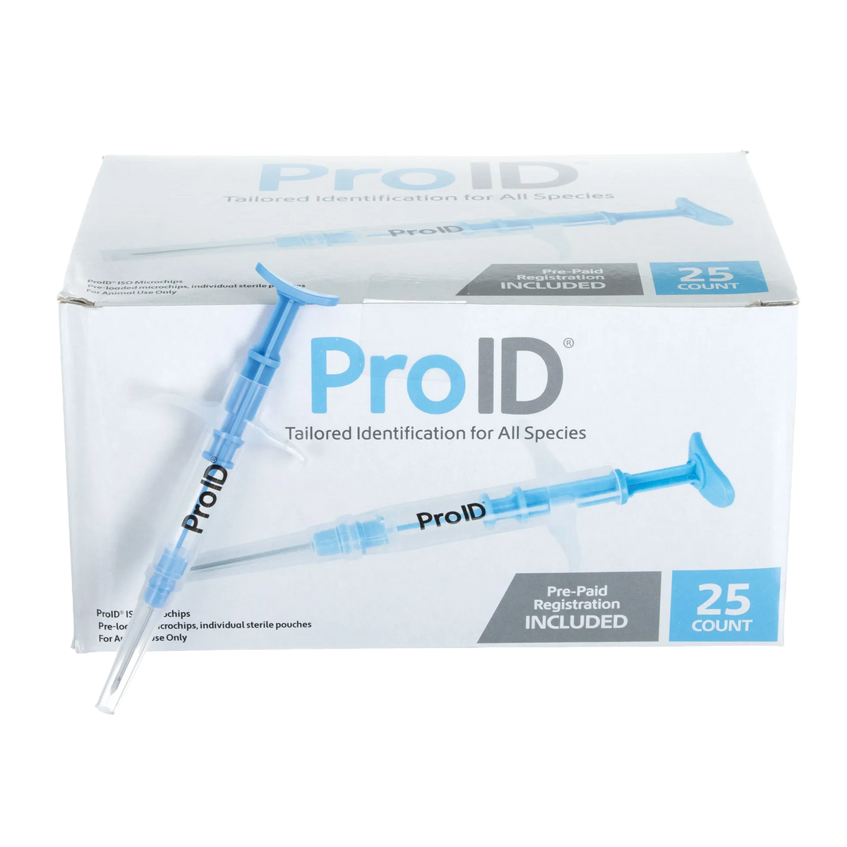 ProID® ISO Microchips,"Box with blue microchip injector applicator"