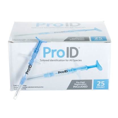 ProID® ISO Microchips,"Box with blue microchip injector applicator"