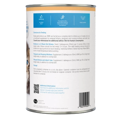 KMR®,"Back view of powdered formula can with feeding directions label"