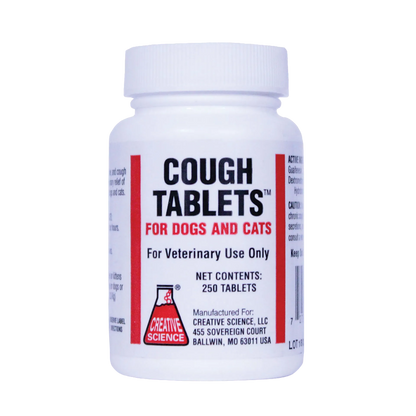 Cough Tablets™ for Dogs and Cats,"White plastic bottle with ribbed cap and front label"