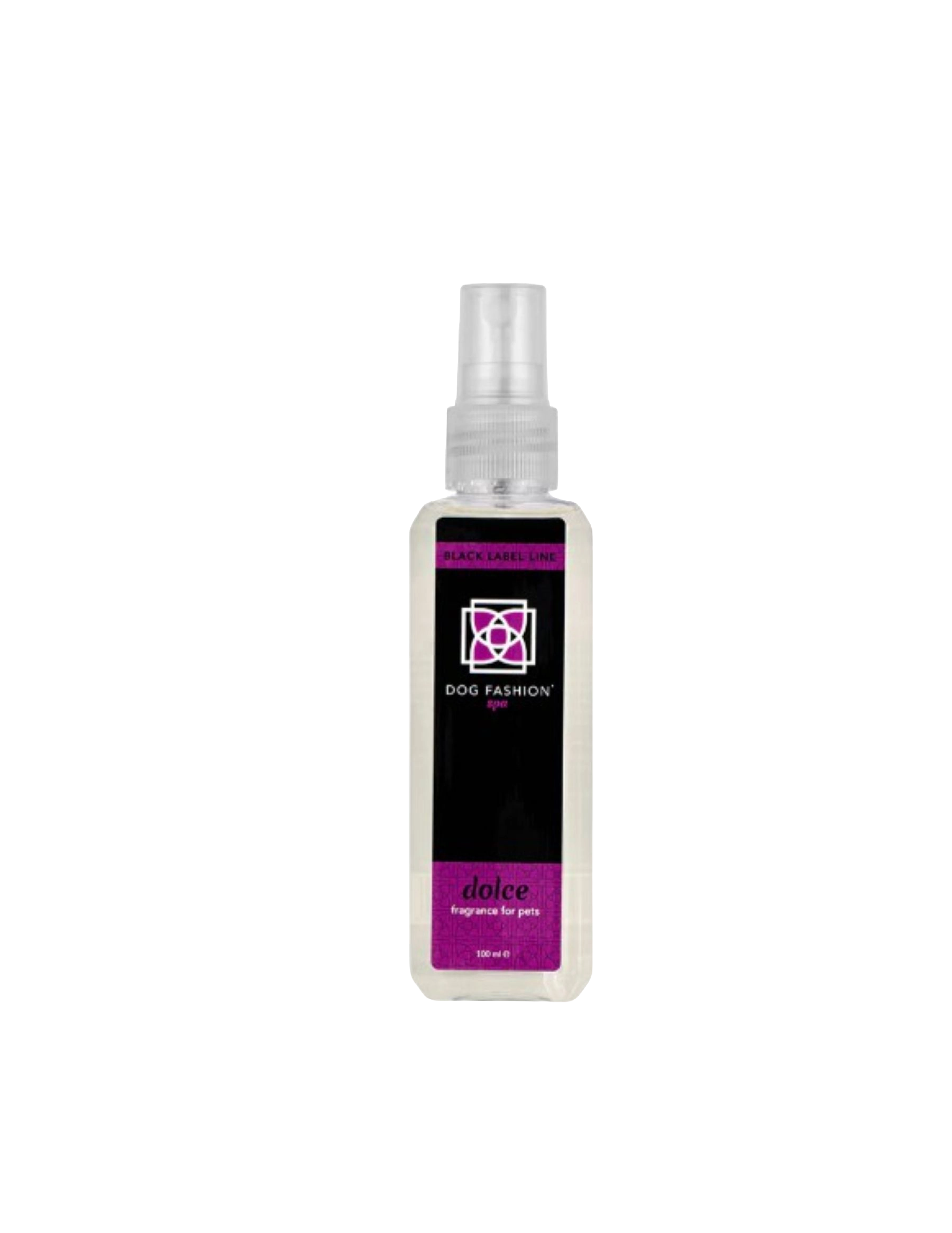 Dolce Fragrance,"Clear spray bottle with black and purple label"