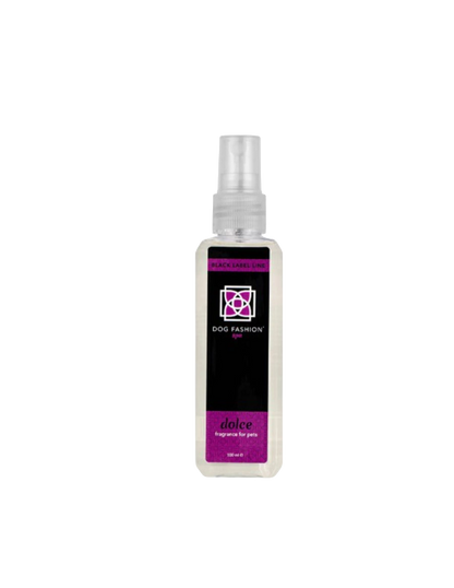 Dolce Fragrance,"Clear spray bottle with black and purple label"