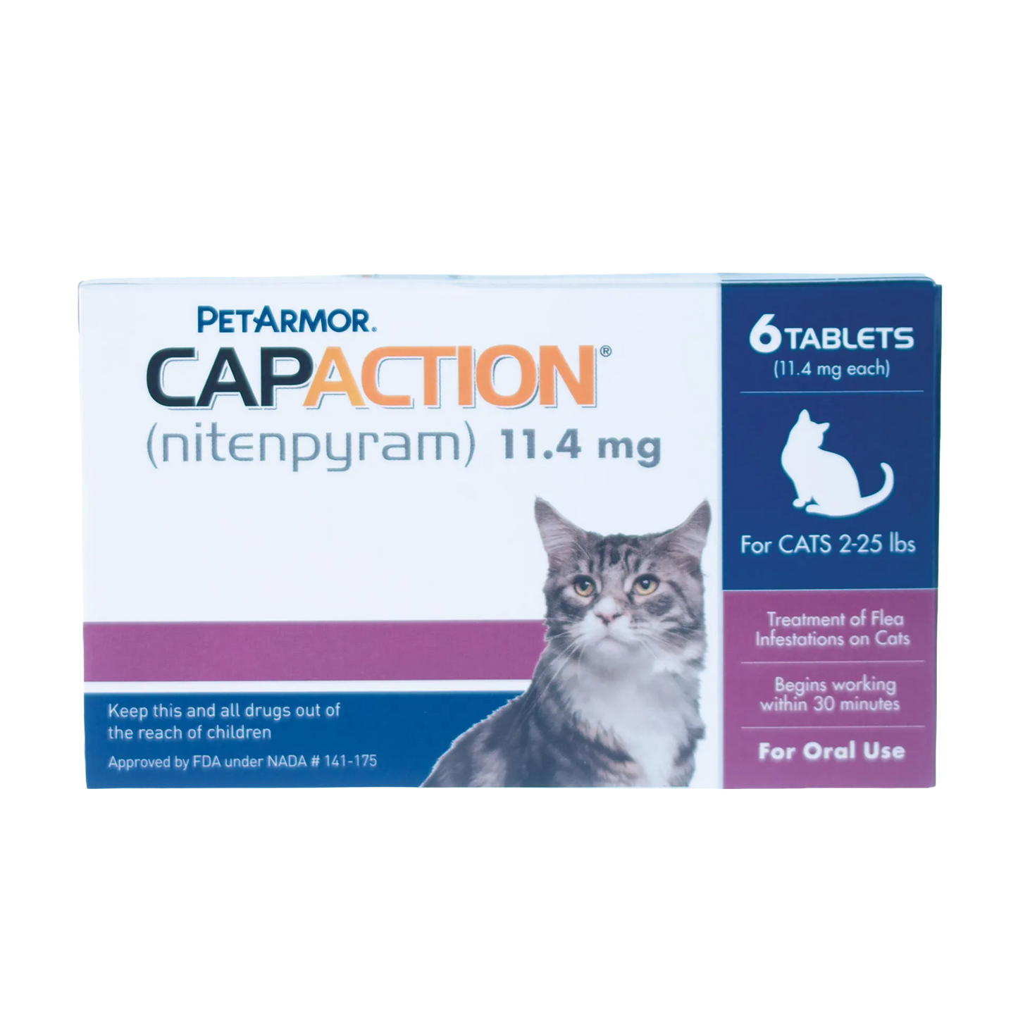 CapAction®,"Front of flea treatment box with cat image"