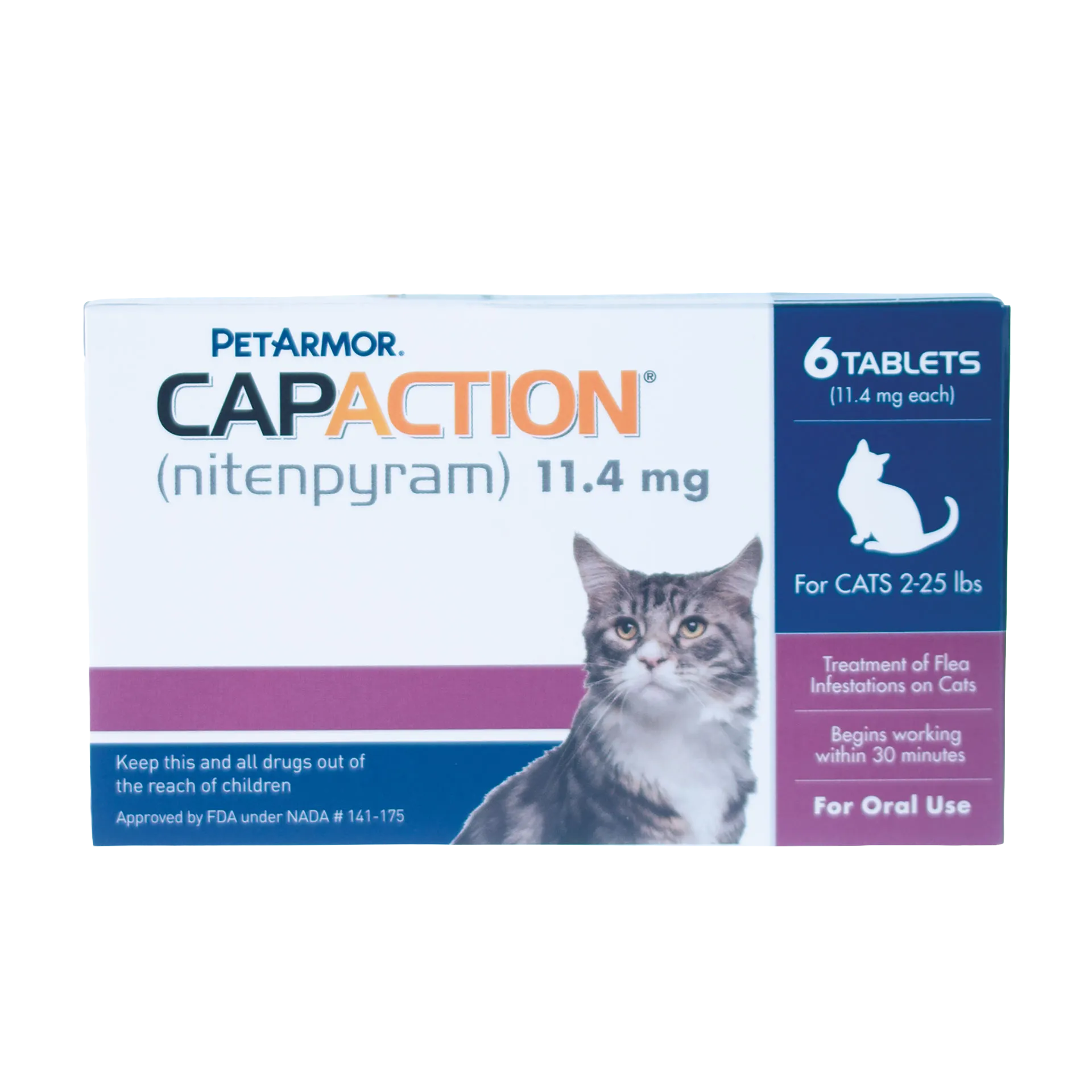 CapAction®,"Front of flea treatment box with cat image"