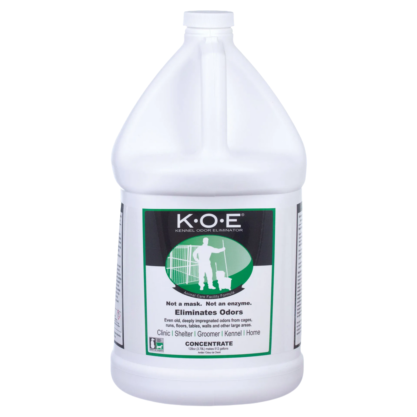 KOE® Kennel Odor Eliminator,"White gallon bottle with screw cap and front label"