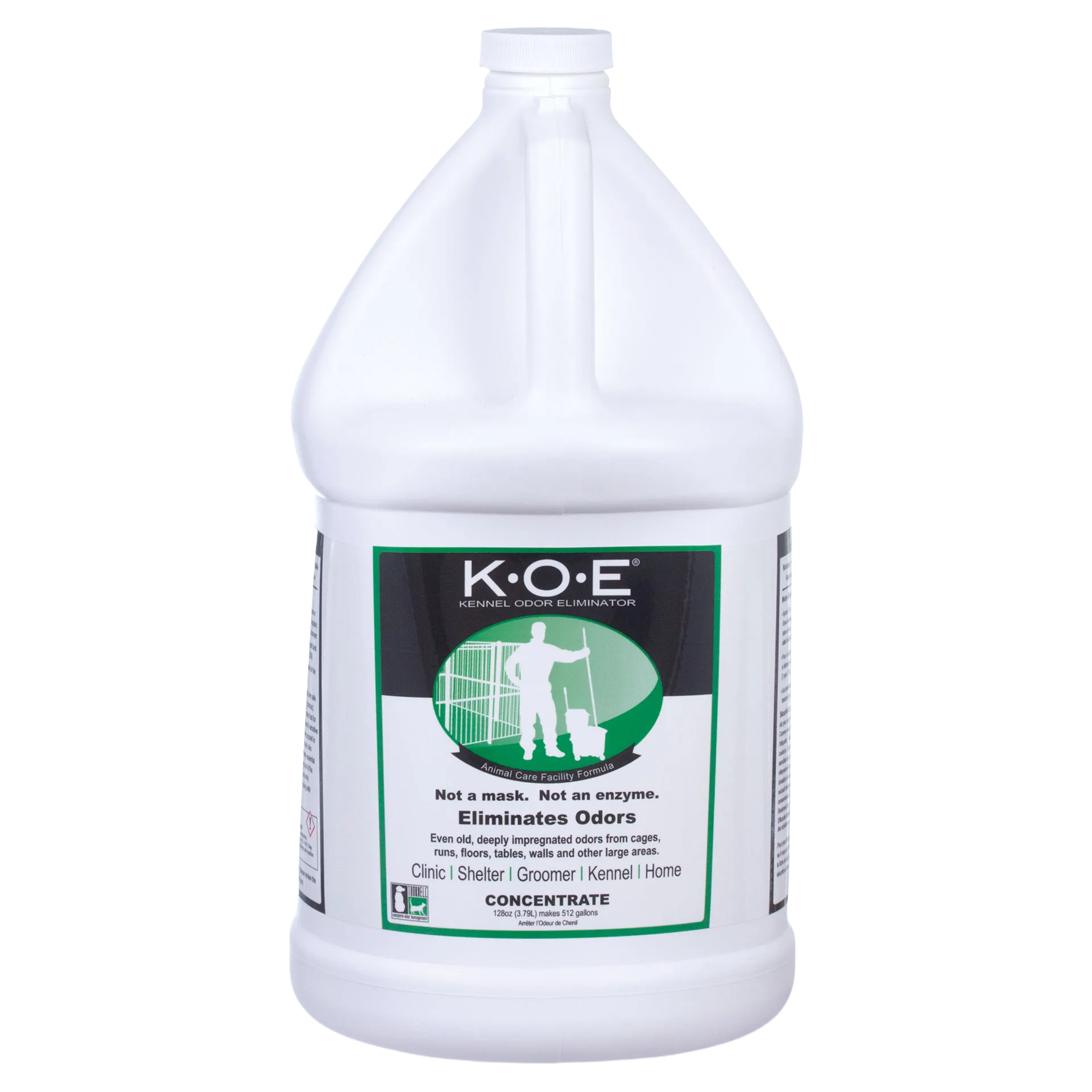 KOE® Kennel Odor Eliminator,"White gallon bottle with screw cap and front label"