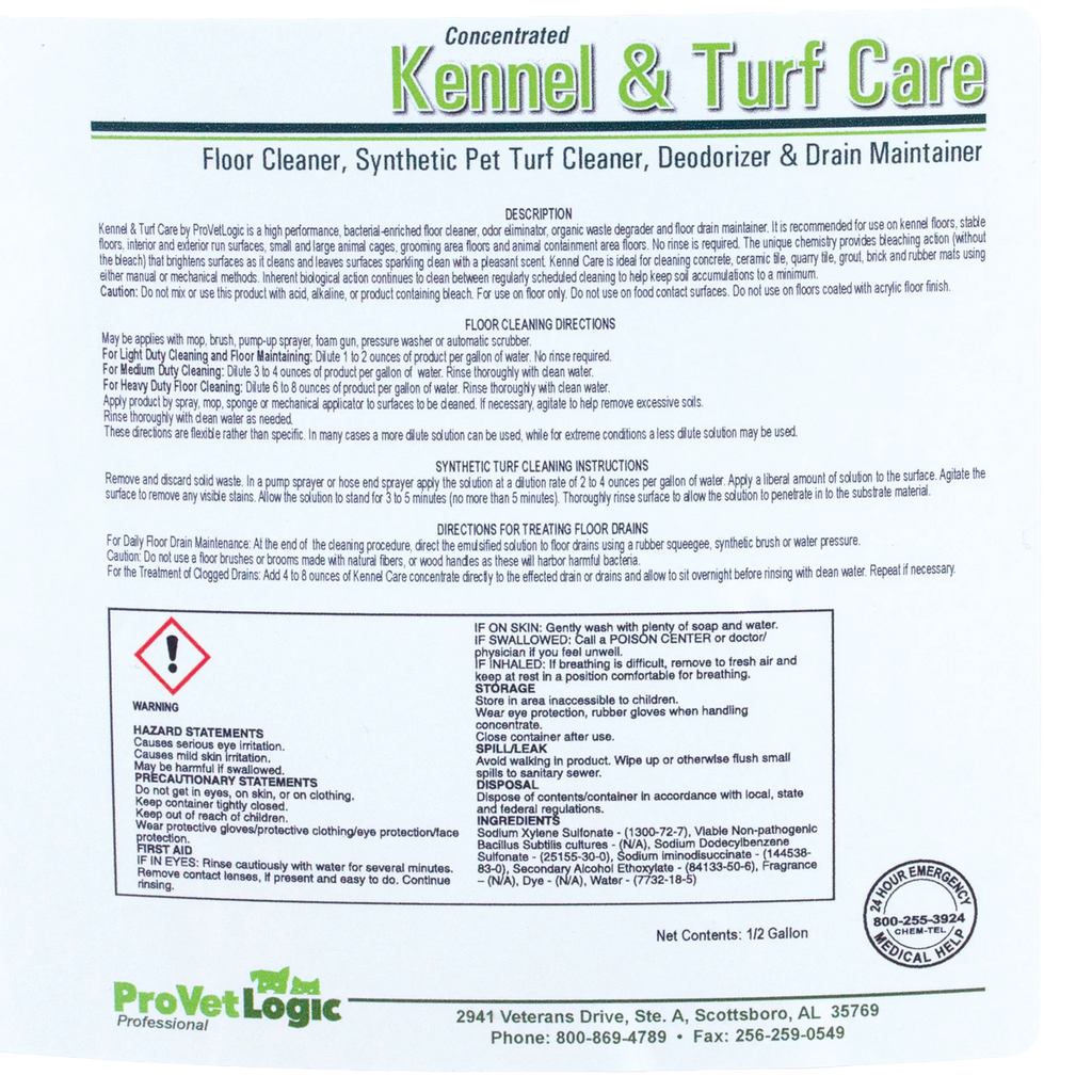 Kennel & Turf Care,"Back label panel with directions and warnings"