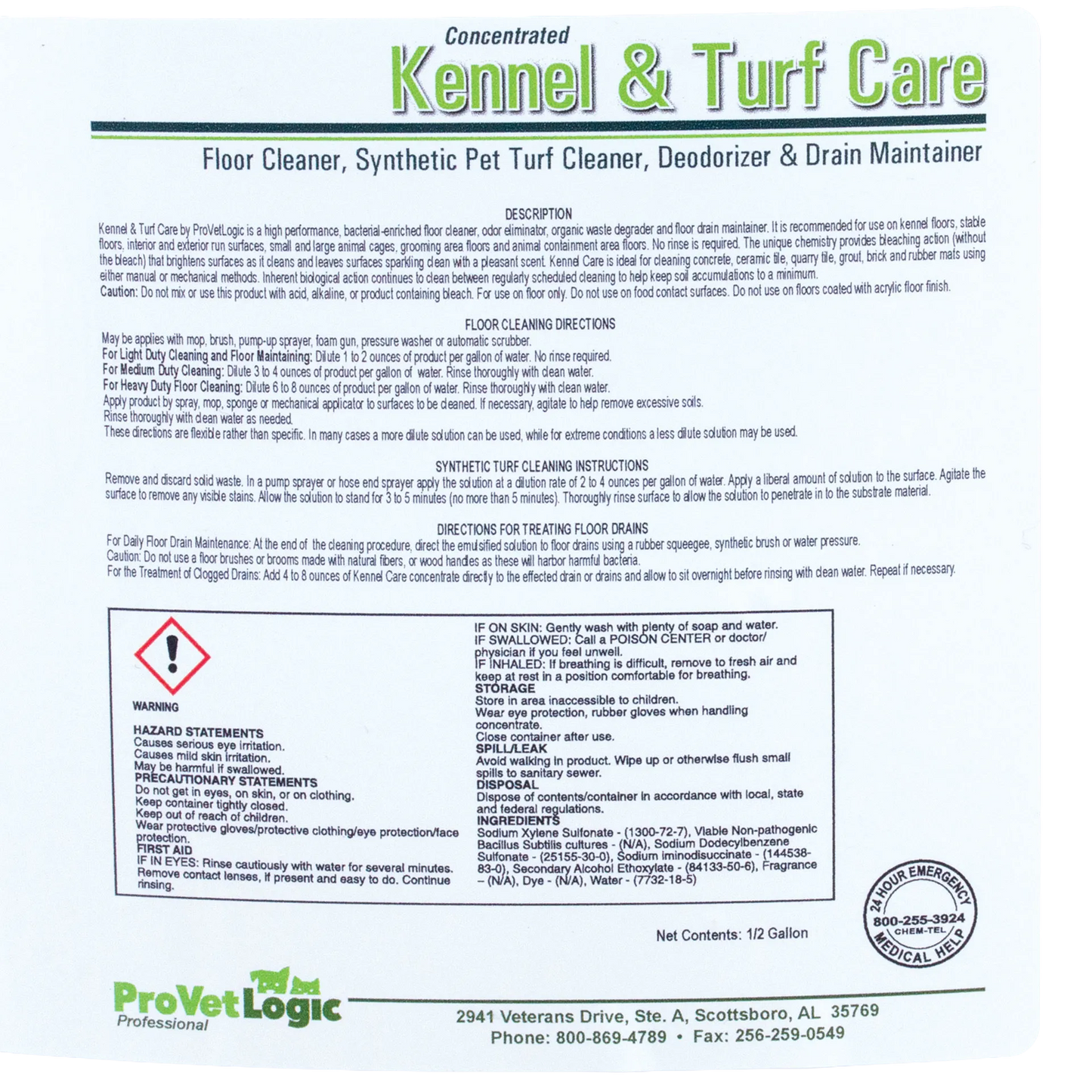 Kennel & Turf Care,"Back label panel with directions and warnings"