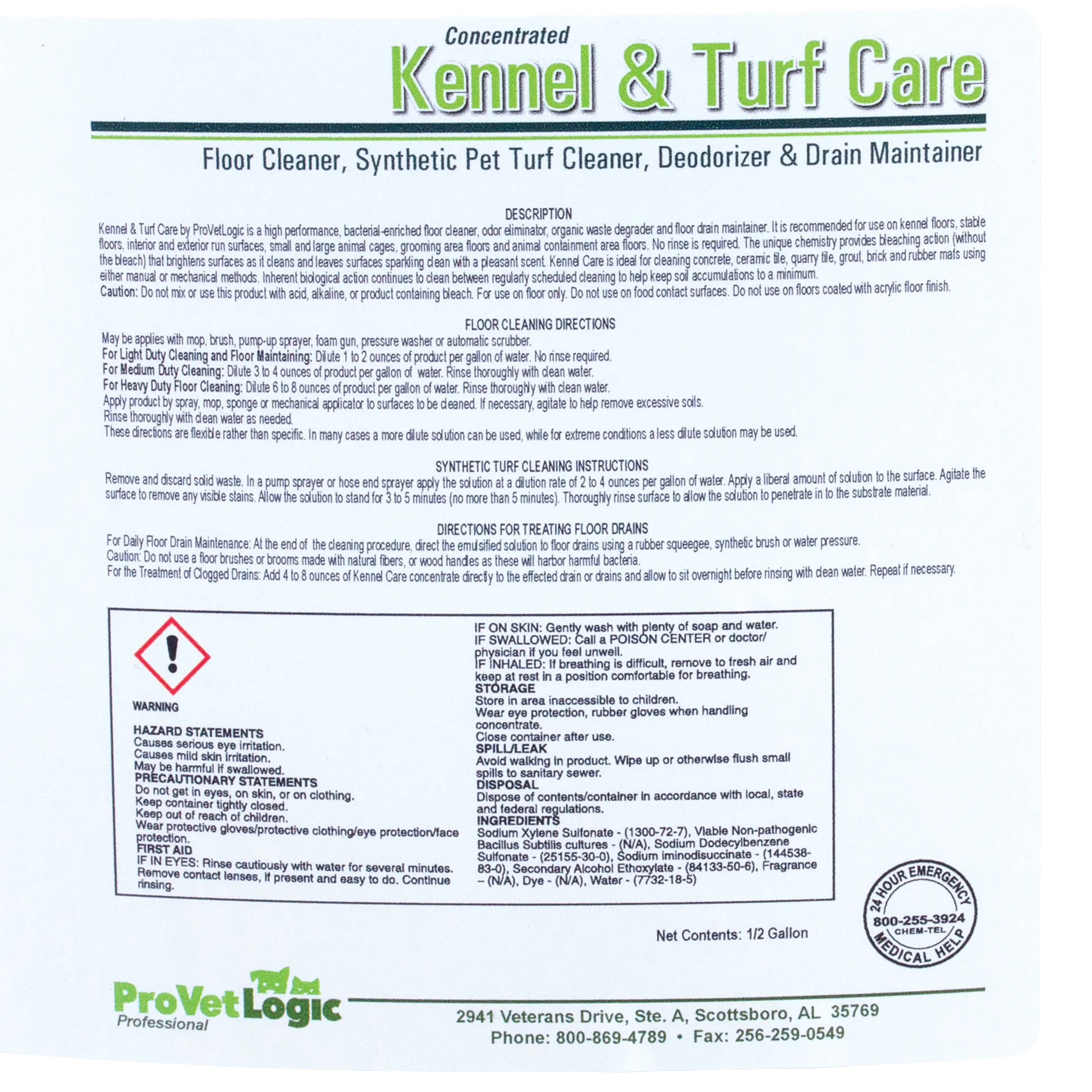 Kennel & Turf Care,"Back label panel with directions and warnings"