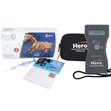 Hero Scanner + Temp and ProID ISO Microchip + Temp 5ct,"Handheld scanner with zip case, microchip syringe, and boxed kit"