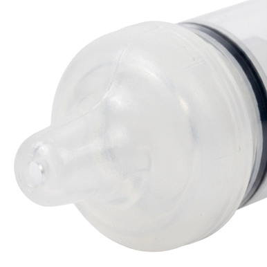 Puppywamer Latchons Syringe Nipple Feeders,"Close-up of clear silicone nipple feeder tip"