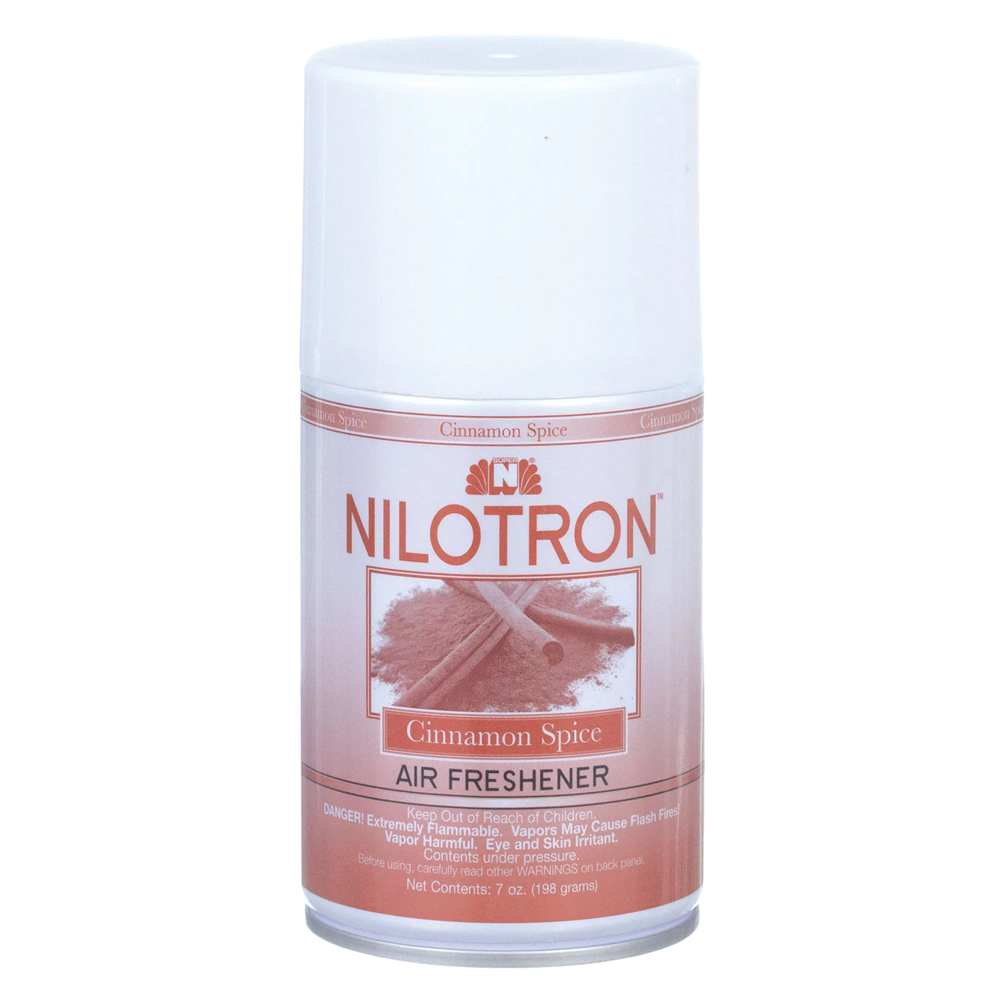 Nilodor Nilotron™ Designer Aerosols,"Aerosol can with white cap and cinnamon spice label"