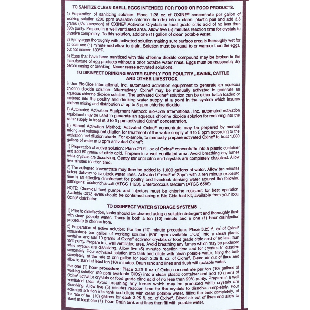 Oxine® Animal Health (AH),"Back label with usage directions and instructions"