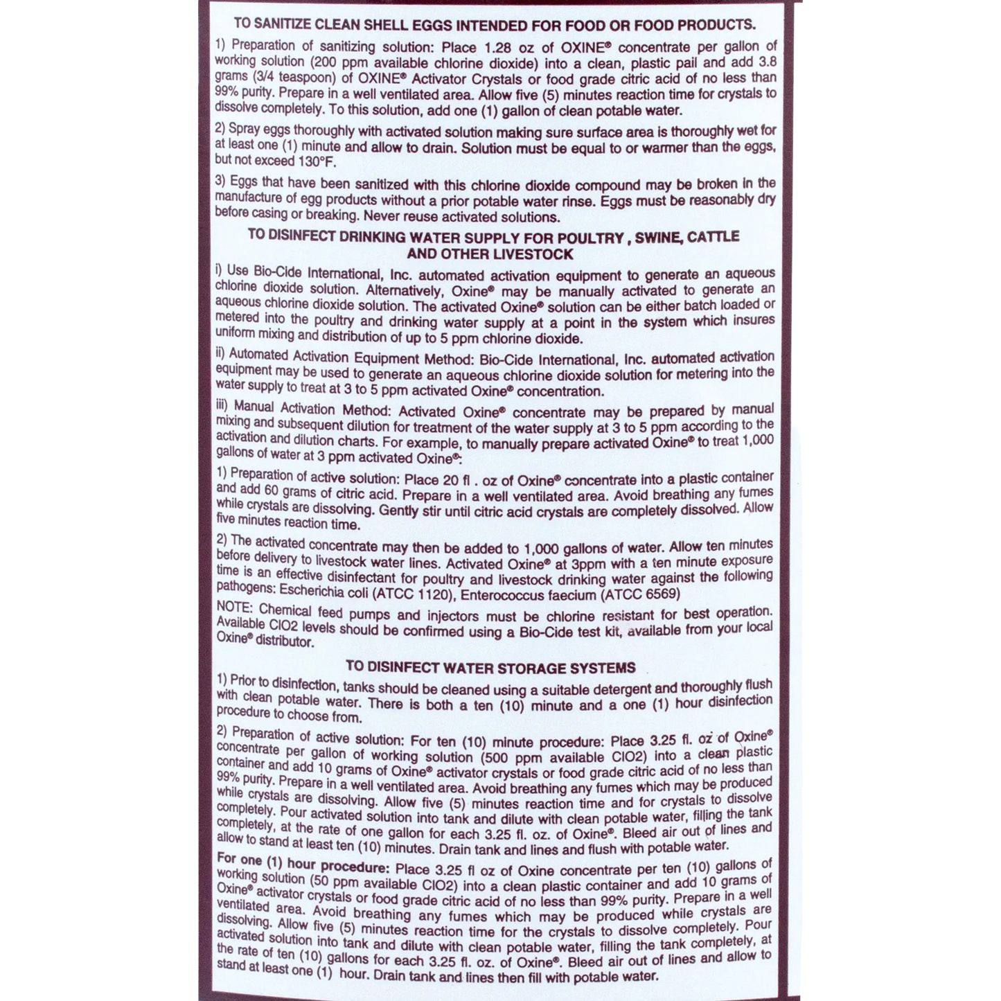 Oxine® Animal Health (AH),"Back label with usage directions and instructions"
