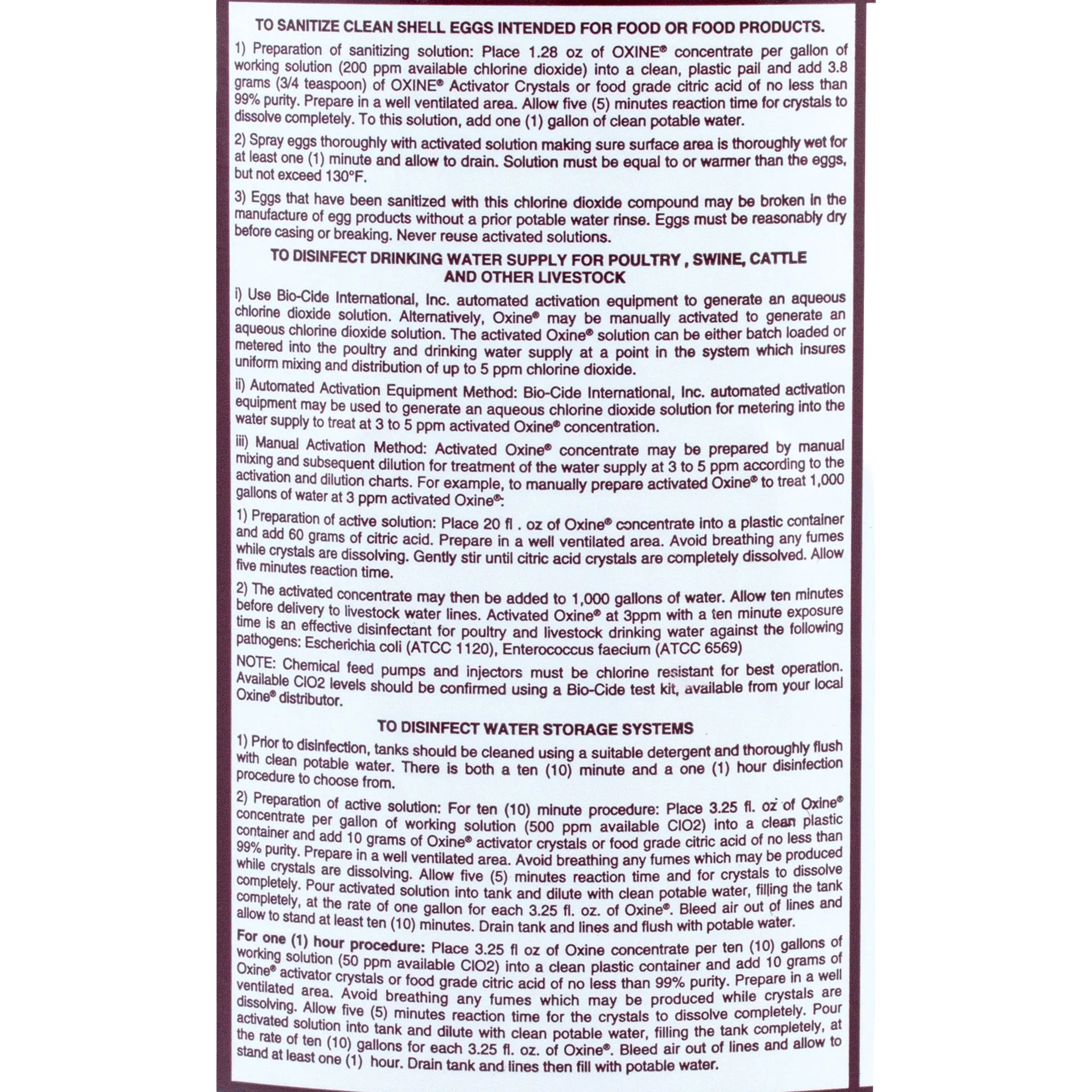 Oxine® Animal Health (AH),"Back label with usage directions and instructions"