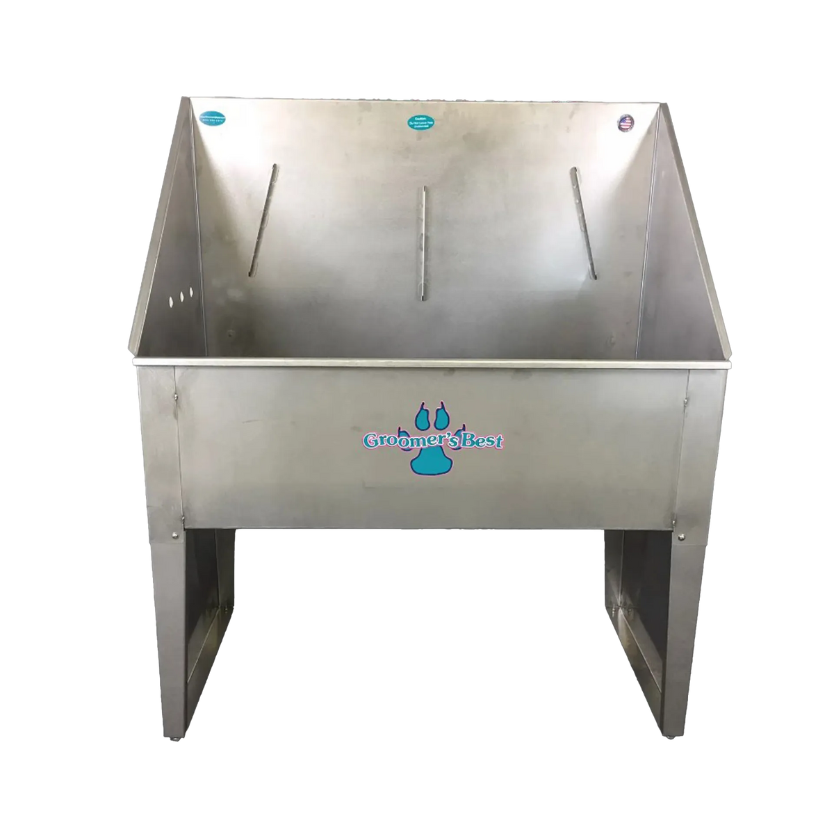 Standard Stainless Steel Bathing Tub,"Front view of stainless steel bathing tub on legs"