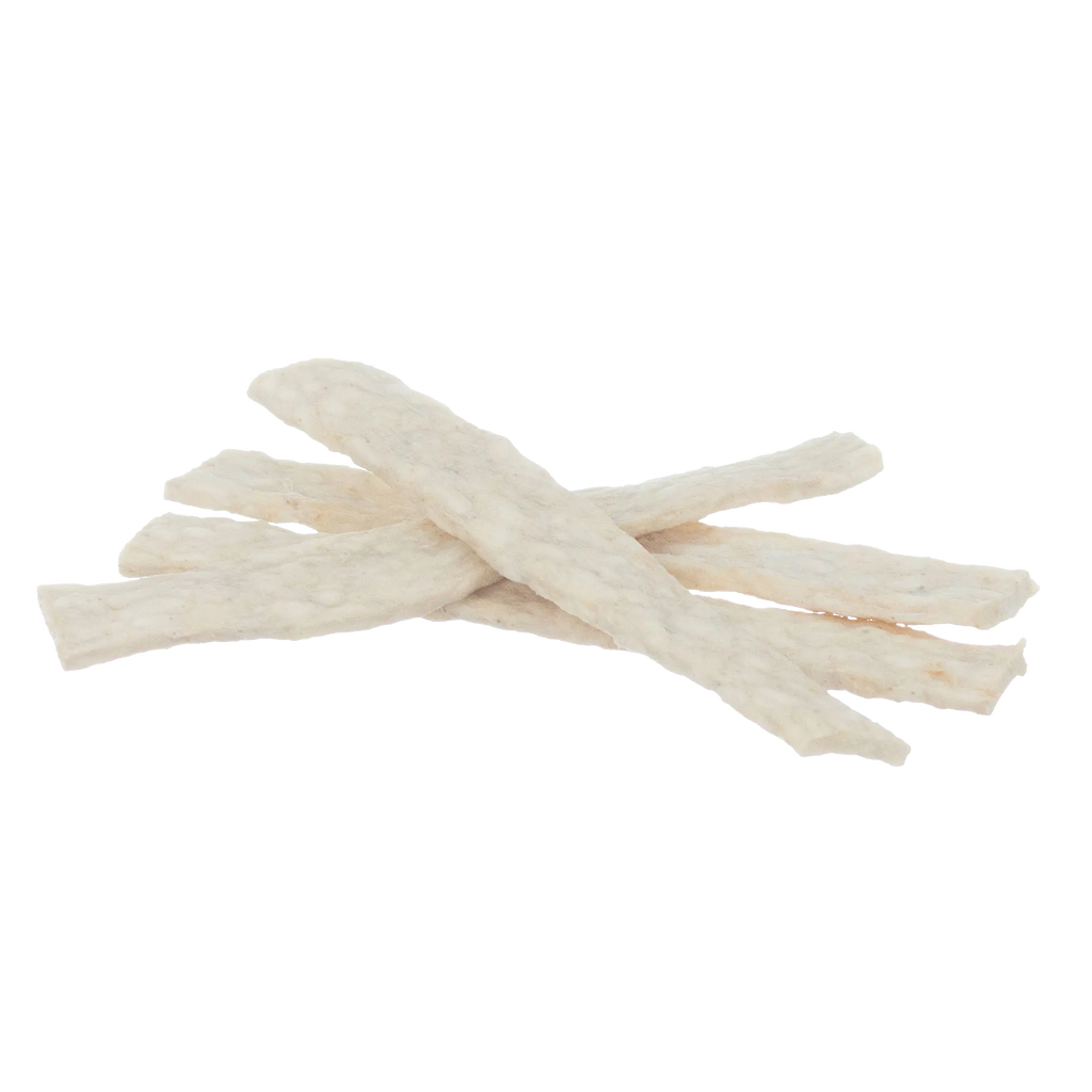 C.E.T.® Enzymatic Oral Hygiene Chews for Dogs,"Light tan chew strips stacked in a pile"