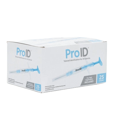 ProID® ISO Microchips,"Microchip box with syringe illustration on packaging"