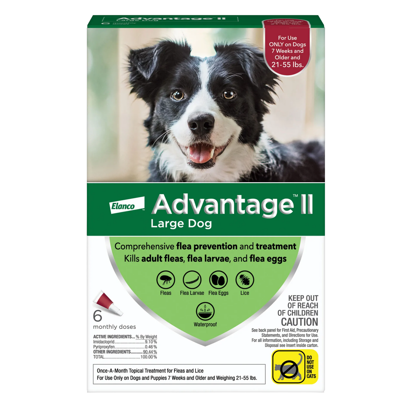 Advantage™ II for Dogs,"Front of product box with black and white dog photo"
