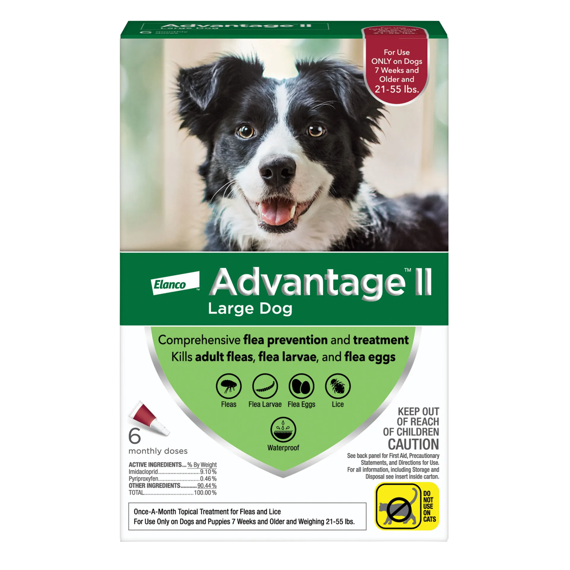Advantage™ II for Dogs,"Front of product box with black and white dog photo"