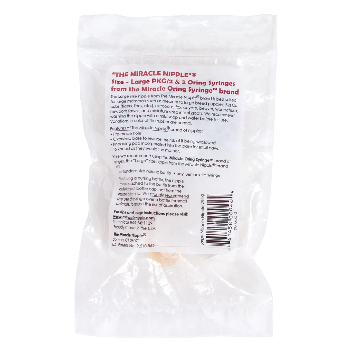 The Miracle Nipple® for Puppies,"Clear plastic bag with back label and feeding nipples inside"