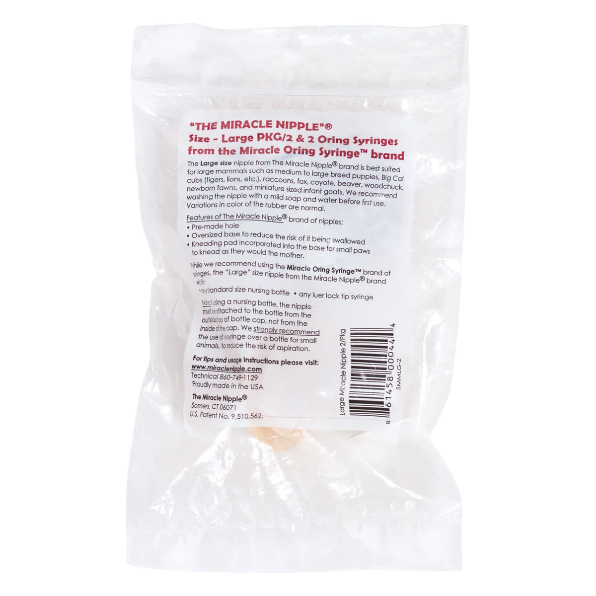 The Miracle Nipple® for Puppies,"Clear plastic bag with back label and feeding nipples inside"