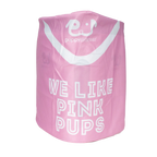 Puppywarmer Cover,"Pink fabric cover with white dog face graphic"