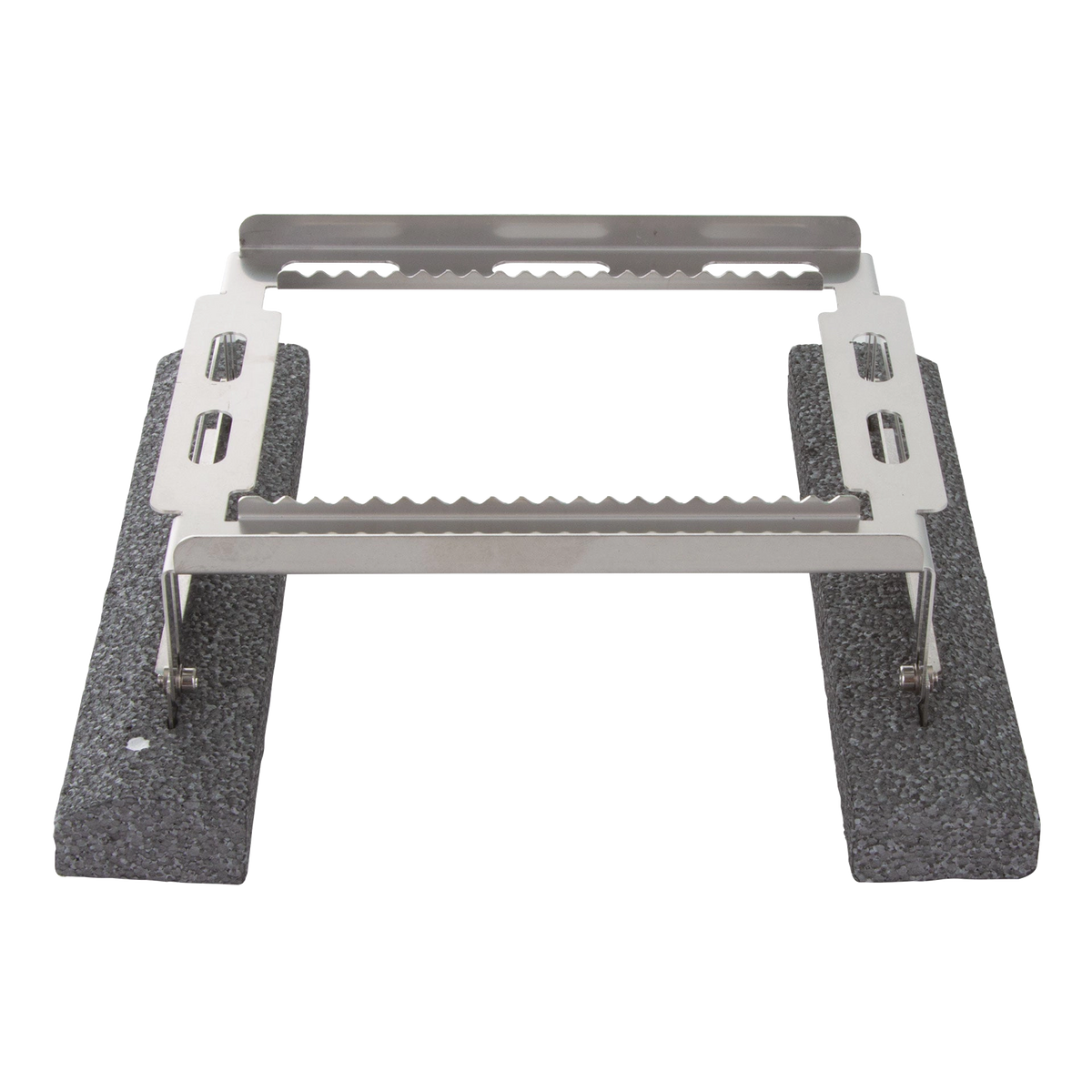 Floating Straw Rack,"Metal rack with black foam floats and slotted side supports"