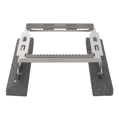 Floating Straw Rack,"Metal rack with black foam floats and slotted side supports"
