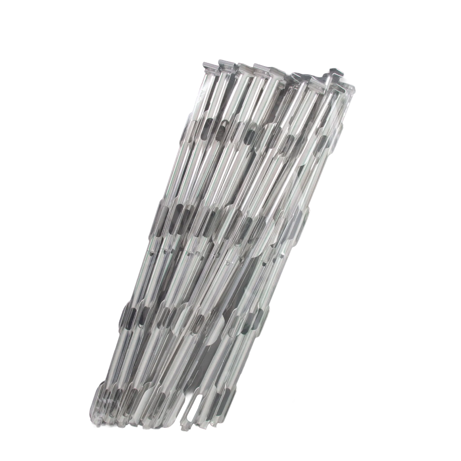 Canes,"Bundle of clear straight tubes with black grip inserts"