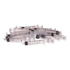 Small Syringes without Needles,"Scattered pile of clear plastic syringes without needles"