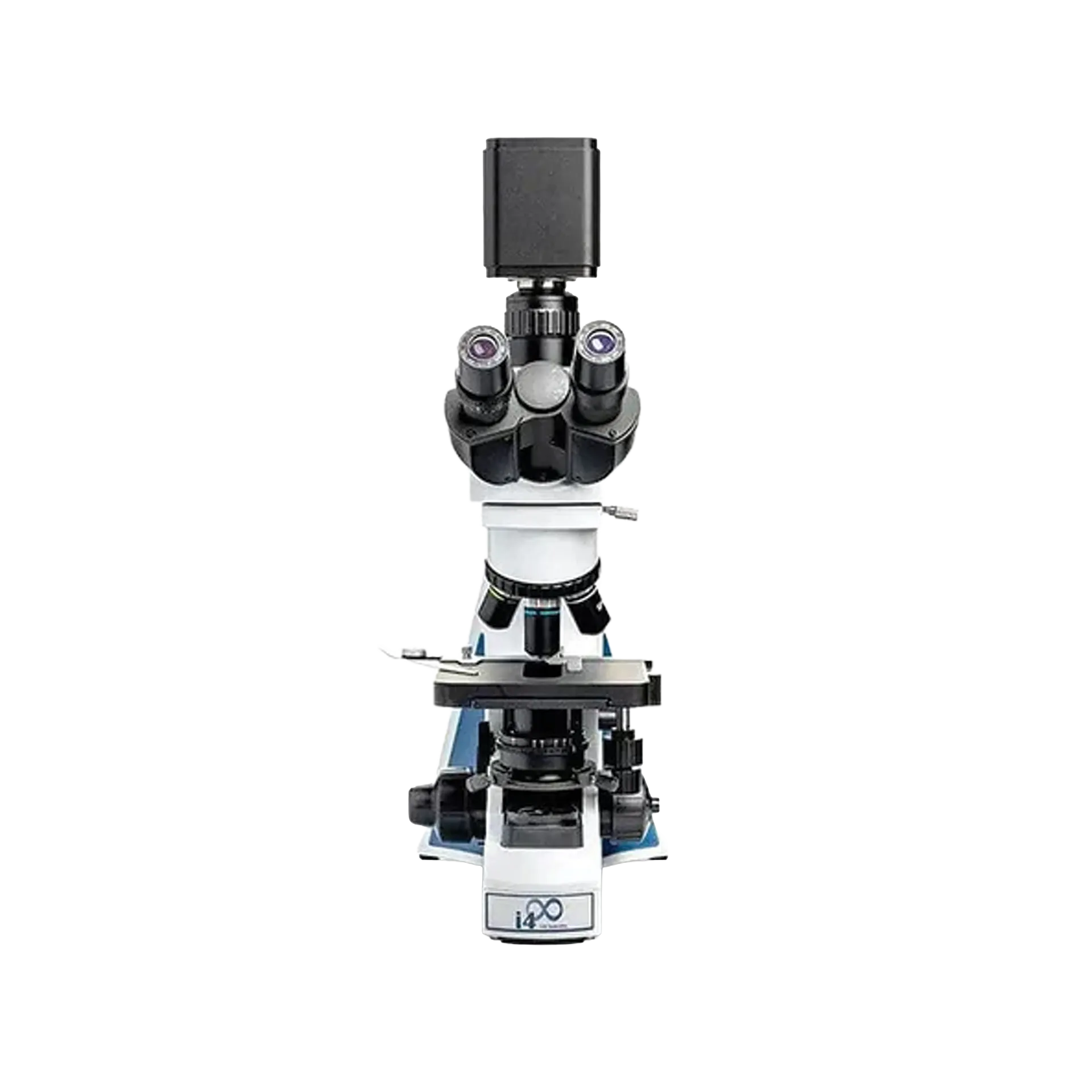 BioVID 4K 8MP Ultra HD Microscope Camera,"Microscope with top-mounted camera and dual eyepieces"