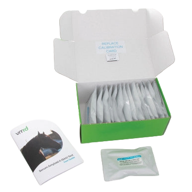 Serum Amyloid A Test (SAA Test Kit),"Open box with foil pouches, booklet, and sealed packet"
