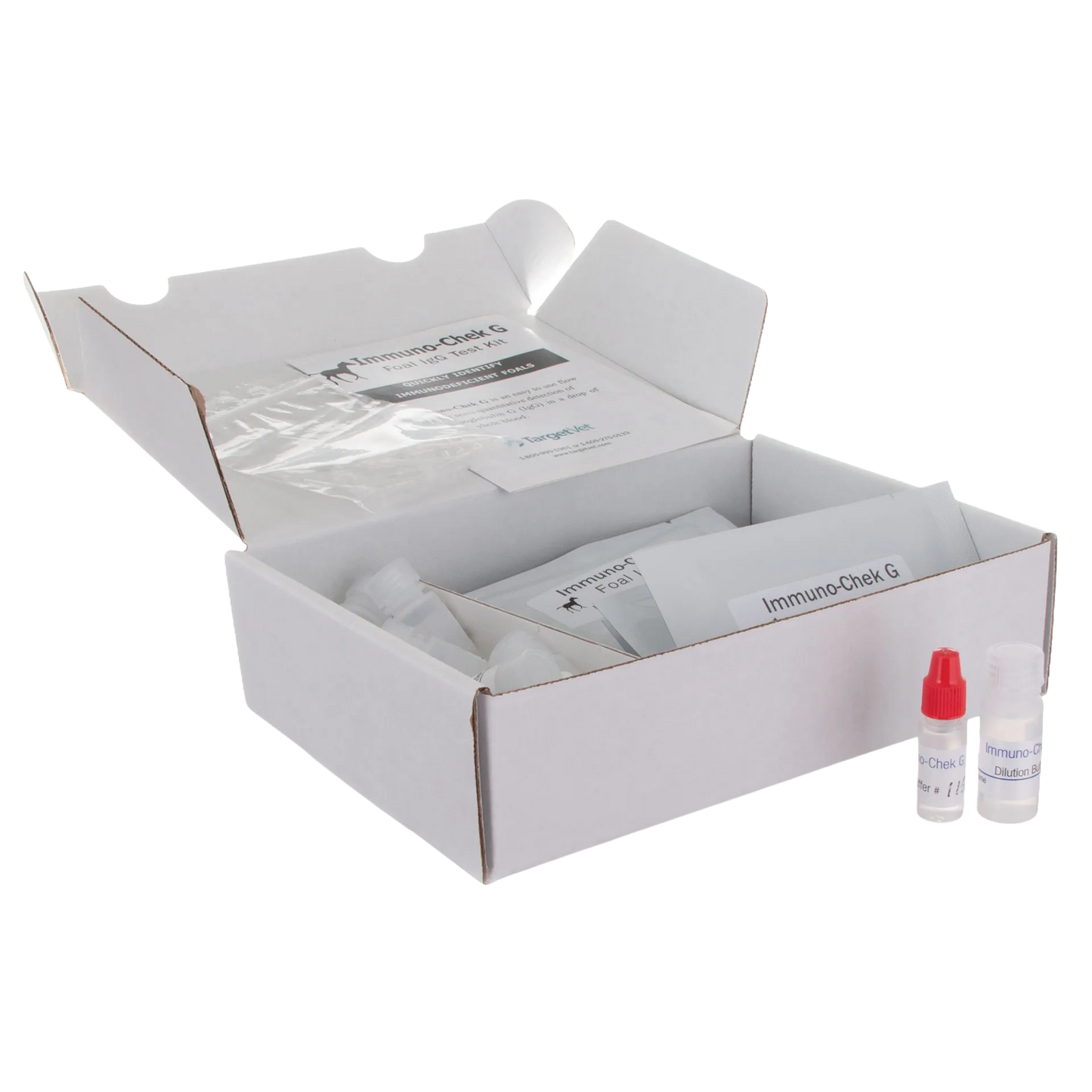 IgG Immunocheck,"Open test kit box with inserts and two small reagent vials"