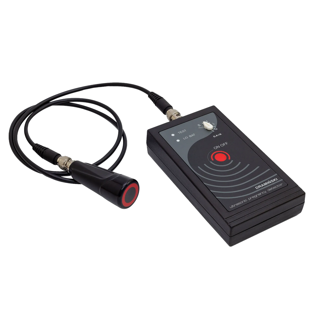 Draminski Dog Pregnancy Detector,"Black handheld detector with attached probe and coiled cable"