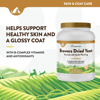 Brewers Dried Yeast Formula with Garlic Flavoring,"White supplement jar with gold lid and illustrated field label"