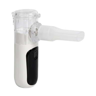 Puppywarmer Handheld Nebulizer,"White handheld nebulizer with clear mouthpiece attachment"