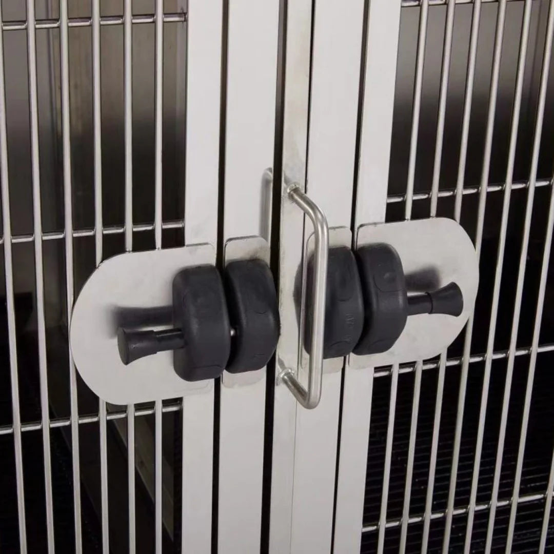 Stainless Steel Cage Module by Waggz,"Close-up of cage door latch and handle"